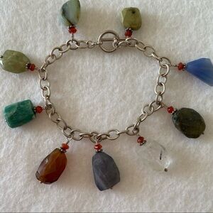 Artisan 925 Silver Rolo Link Chain Gemstone Carnelian Charm Bracelet NEW